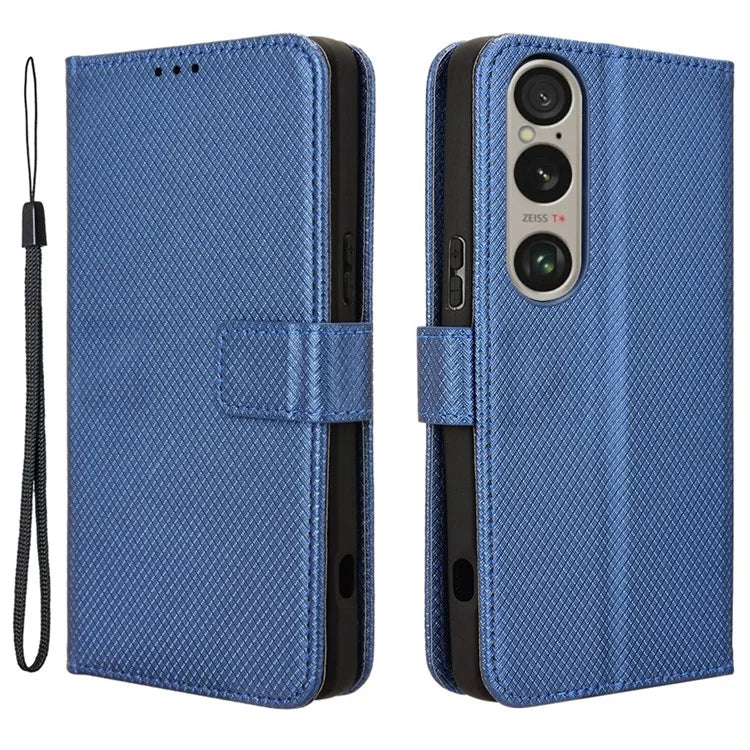 For Sony Xperia 1 VI Leather Wallet Case Diamond Texture Phone Cover with Folding Stand