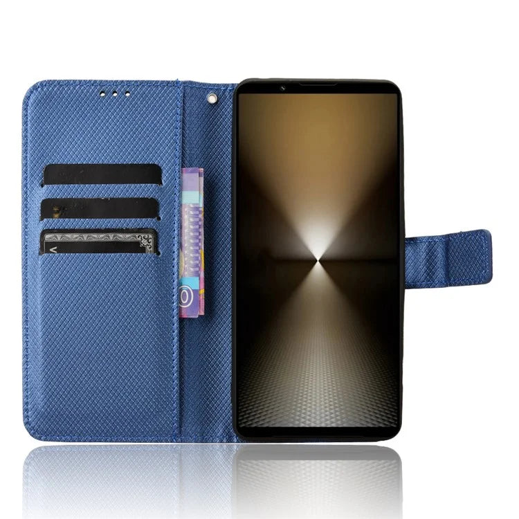 For Sony Xperia 1 VI Leather Wallet Case Diamond Texture Phone Cover with Folding Stand