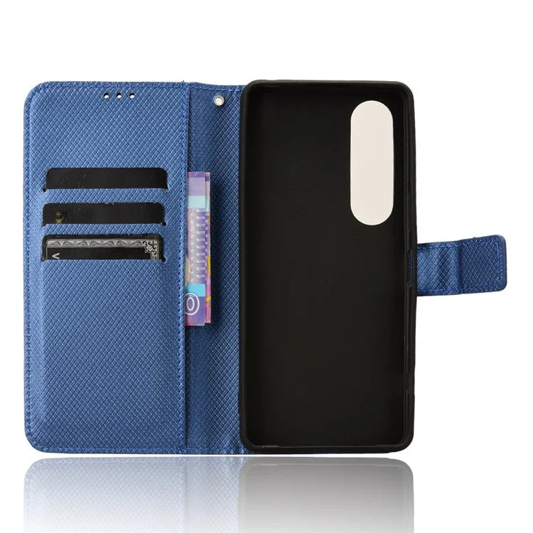 For Sony Xperia 1 VI Leather Wallet Case Diamond Texture Phone Cover with Folding Stand