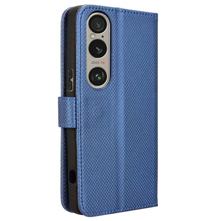 For Sony Xperia 1 VI Leather Wallet Case Diamond Texture Phone Cover with Folding Stand