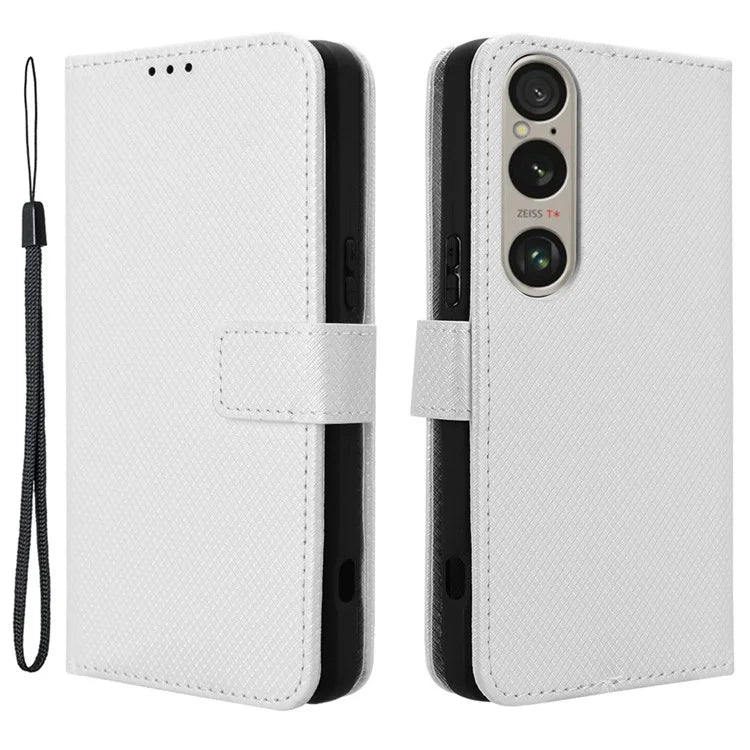 For Sony Xperia 1 VI Leather Wallet Case Diamond Texture Phone Cover with Folding Stand
