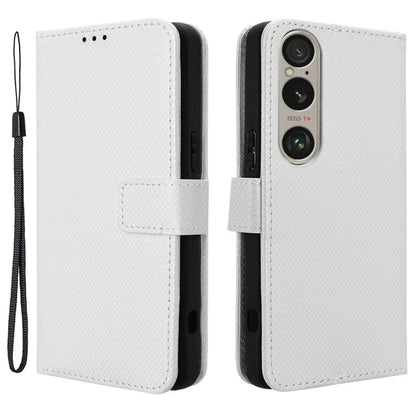 For Sony Xperia 1 VI Leather Wallet Case Diamond Texture Phone Cover with Folding Stand
