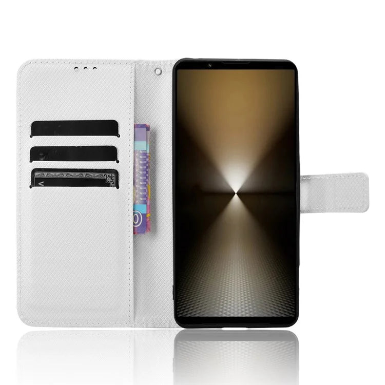 For Sony Xperia 1 VI Leather Wallet Case Diamond Texture Phone Cover with Folding Stand