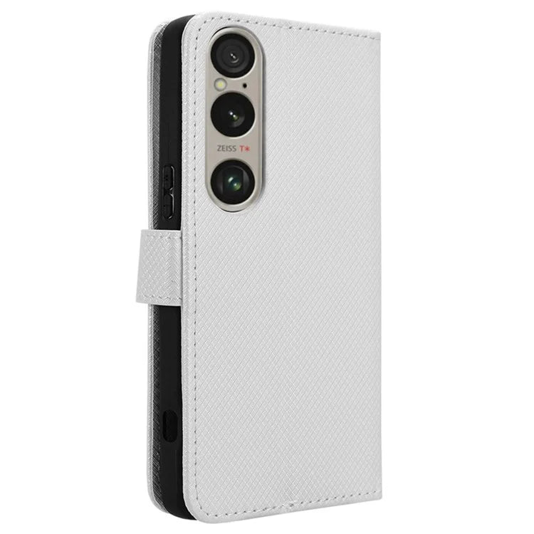 For Sony Xperia 1 VI Leather Wallet Case Diamond Texture Phone Cover with Folding Stand