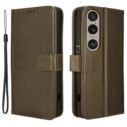 For Sony Xperia 1 VI Leather Wallet Case Diamond Texture Phone Cover with Folding Stand