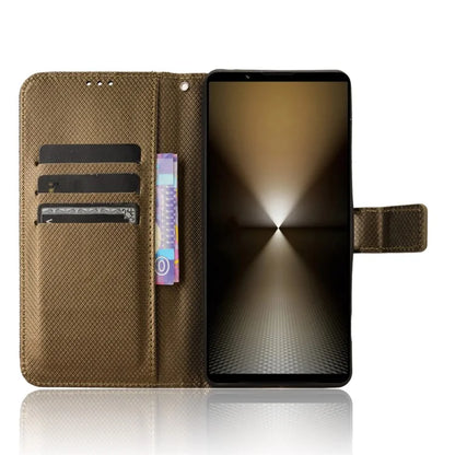For Sony Xperia 1 VI Leather Wallet Case Diamond Texture Phone Cover with Folding Stand