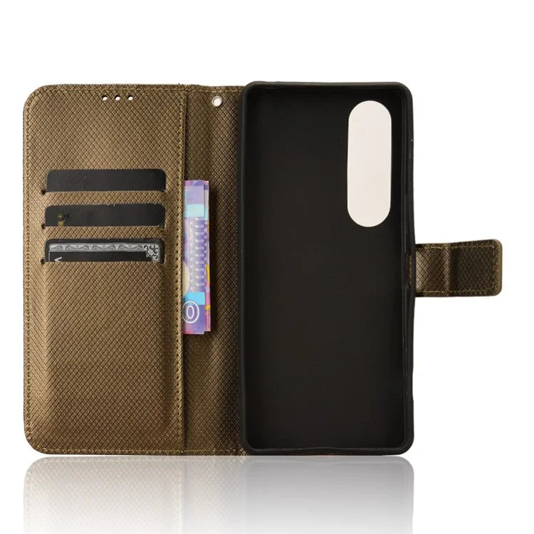 For Sony Xperia 1 VI Leather Wallet Case Diamond Texture Phone Cover with Folding Stand