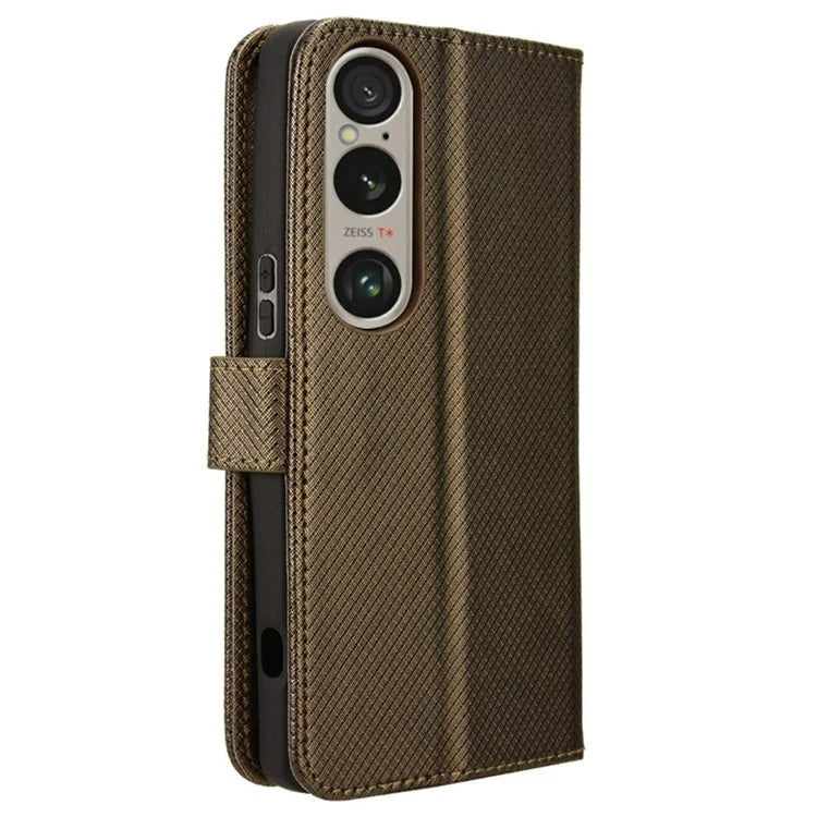 For Sony Xperia 1 VI Leather Wallet Case Diamond Texture Phone Cover with Folding Stand
