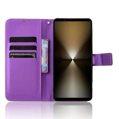 For Sony Xperia 1 VI Leather Wallet Case Diamond Texture Phone Cover with Folding Stand