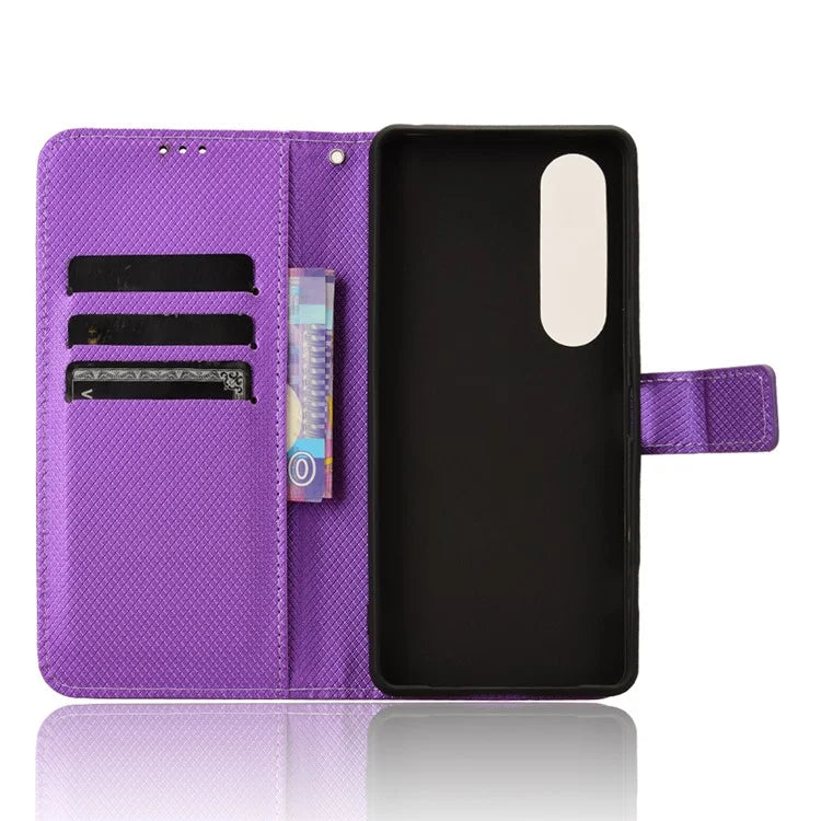 For Sony Xperia 1 VI Leather Wallet Case Diamond Texture Phone Cover with Folding Stand