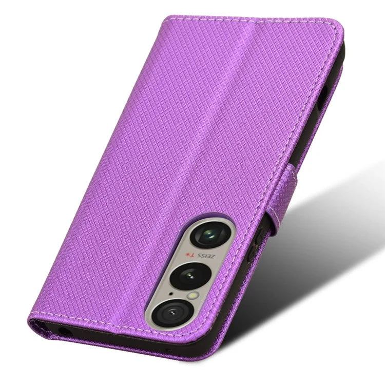For Sony Xperia 1 VI Leather Wallet Case Diamond Texture Phone Cover with Folding Stand