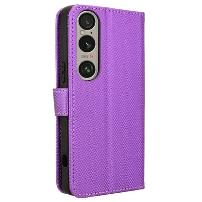 For Sony Xperia 1 VI Leather Wallet Case Diamond Texture Phone Cover with Folding Stand