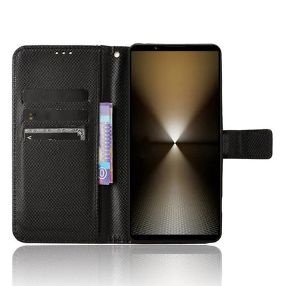 For Sony Xperia 1 VI Leather Wallet Case Diamond Texture Phone Cover with Folding Stand