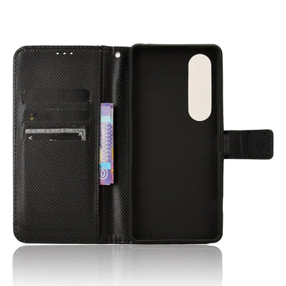 For Sony Xperia 1 VI Leather Wallet Case Diamond Texture Phone Cover with Folding Stand