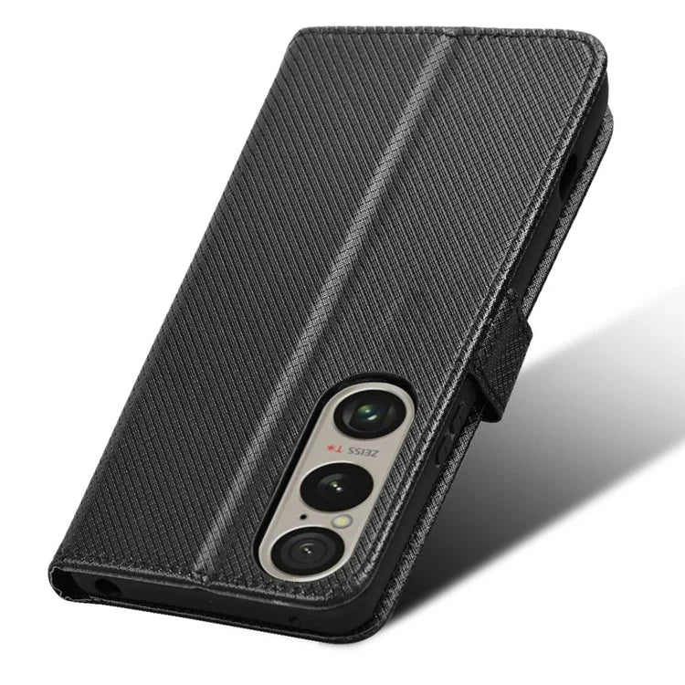 For Sony Xperia 1 VI Leather Wallet Case Diamond Texture Phone Cover with Folding Stand