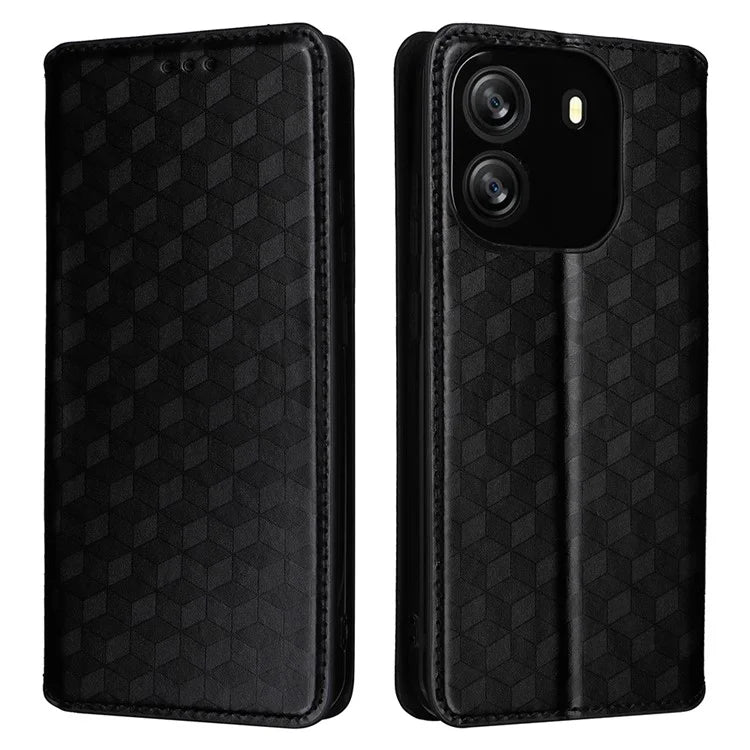 For Blackview Wave 6C Case Rhombus Imprinted Wallet Magnetic Clasp Phone Cover