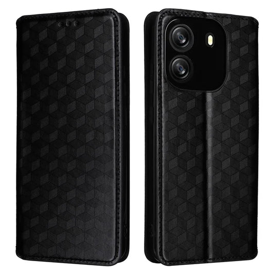 For Blackview Wave 6C Case Rhombus Imprinted Wallet Magnetic Clasp Phone Cover