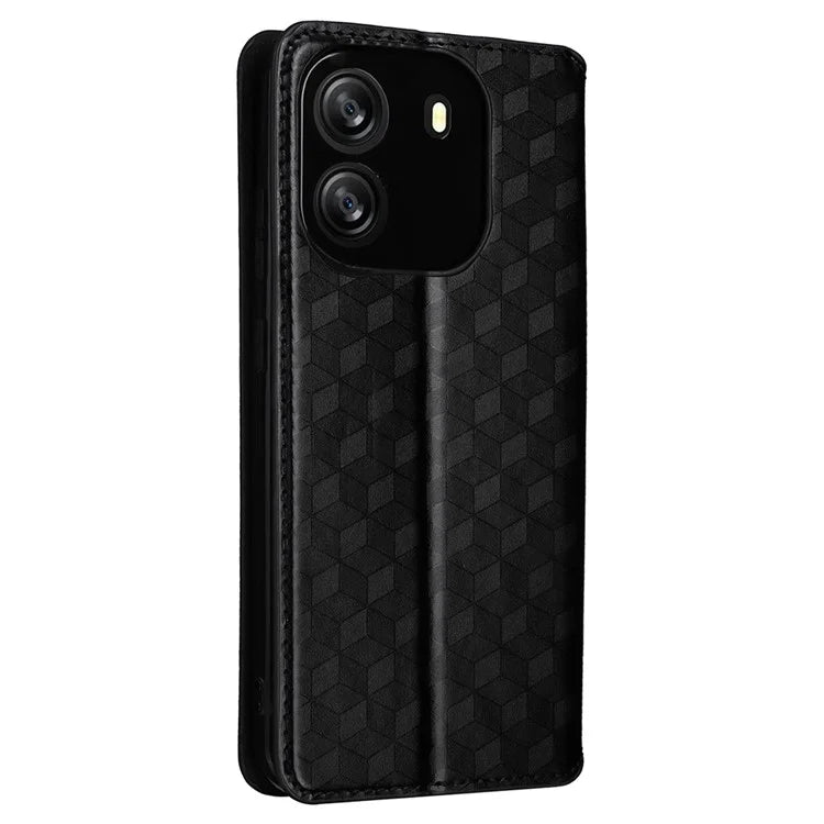 For Blackview Wave 6C Case Rhombus Imprinted Wallet Magnetic Clasp Phone Cover