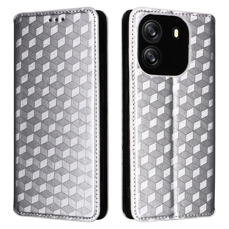 For Blackview Wave 6C Case Rhombus Imprinted Wallet Magnetic Clasp Phone Cover