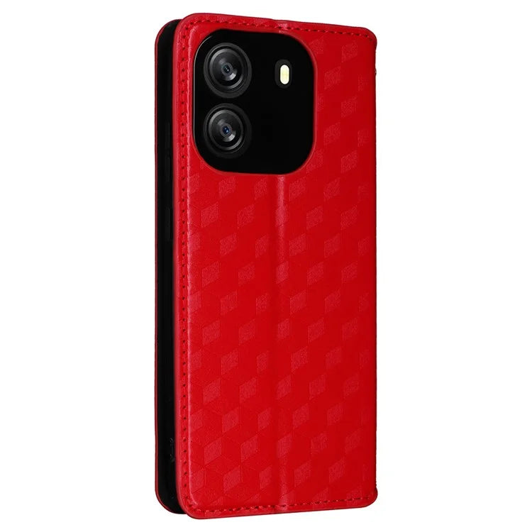 For Blackview Wave 6C Case Rhombus Imprinted Wallet Magnetic Clasp Phone Cover