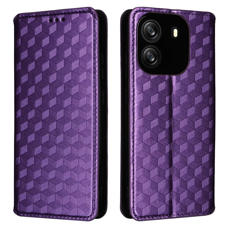 For Blackview Wave 6C Case Rhombus Imprinted Wallet Magnetic Clasp Phone Cover