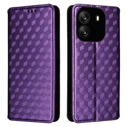 For Blackview Wave 6C Case Rhombus Imprinted Wallet Magnetic Clasp Phone Cover