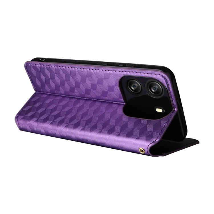 For Blackview Wave 6C Case Rhombus Imprinted Wallet Magnetic Clasp Phone Cover