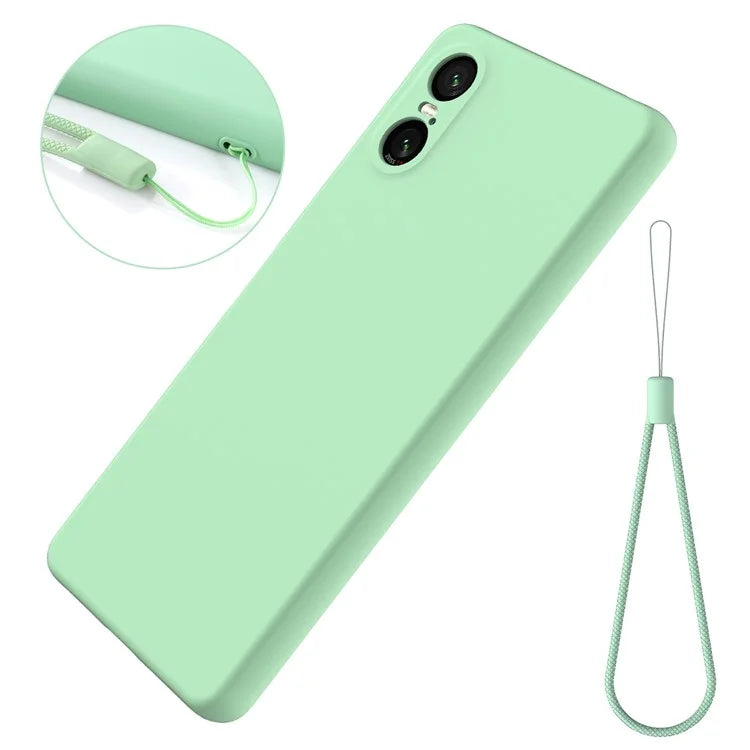 For Sony Xperia 10 VI Case Liquid Silicone Protective Phone Cover with Hand Strap