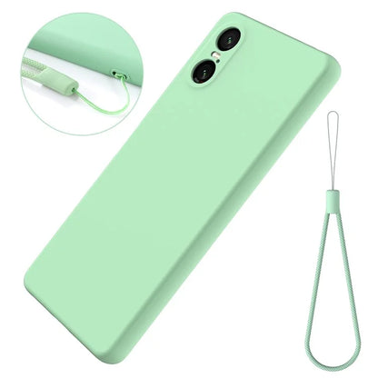 For Sony Xperia 10 VI Case Liquid Silicone Protective Phone Cover with Hand Strap