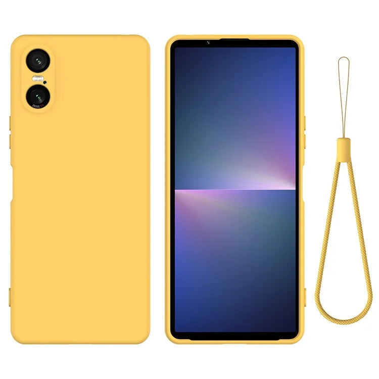 For Sony Xperia 10 VI Case Liquid Silicone Protective Phone Cover with Hand Strap