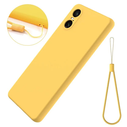For Sony Xperia 10 VI Case Liquid Silicone Protective Phone Cover with Hand Strap