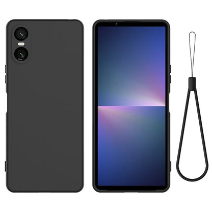 For Sony Xperia 10 VI Case Liquid Silicone Protective Phone Cover with Hand Strap