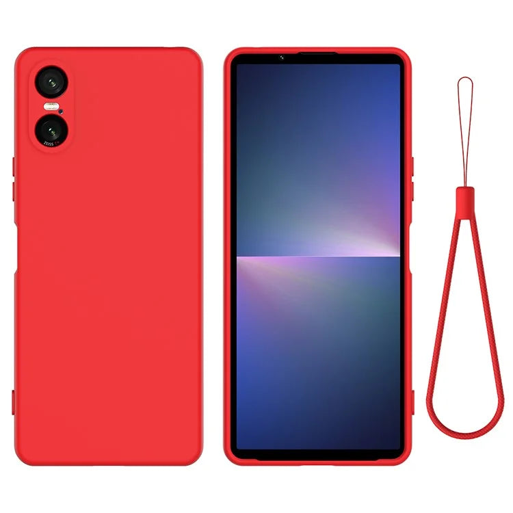 For Sony Xperia 10 VI Case Liquid Silicone Protective Phone Cover with Hand Strap