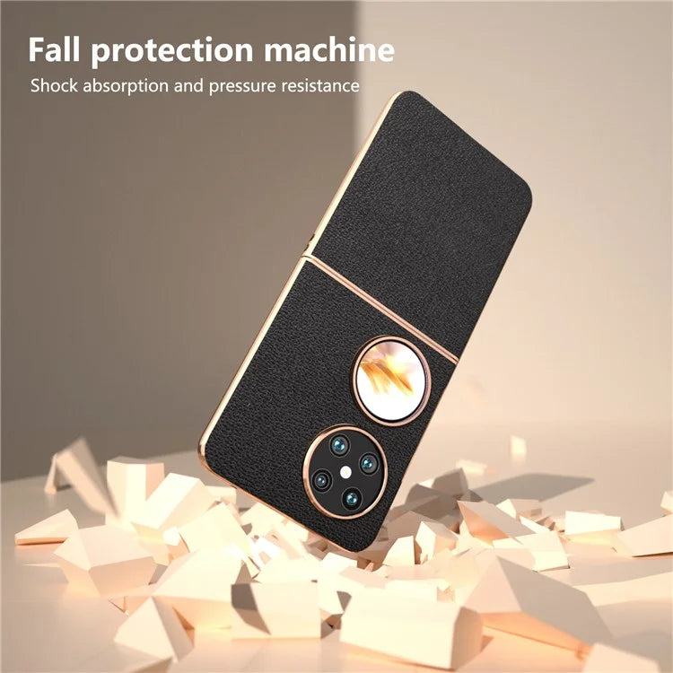 For Huawei Pocket 2 Case Electroplating Frame Genuine Cow Leather + PC Anti-Fall Cover