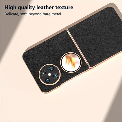 For Huawei Pocket 2 Case Electroplating Frame Genuine Cow Leather + PC Anti-Fall Cover