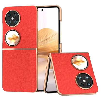 For Huawei Pocket 2 Case Electroplating Frame Genuine Cow Leather + PC Anti-Fall Cover