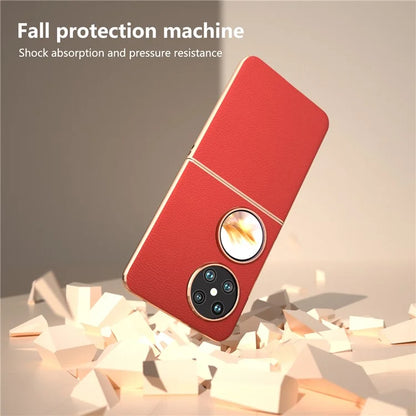 For Huawei Pocket 2 Case Electroplating Frame Genuine Cow Leather + PC Anti-Fall Cover