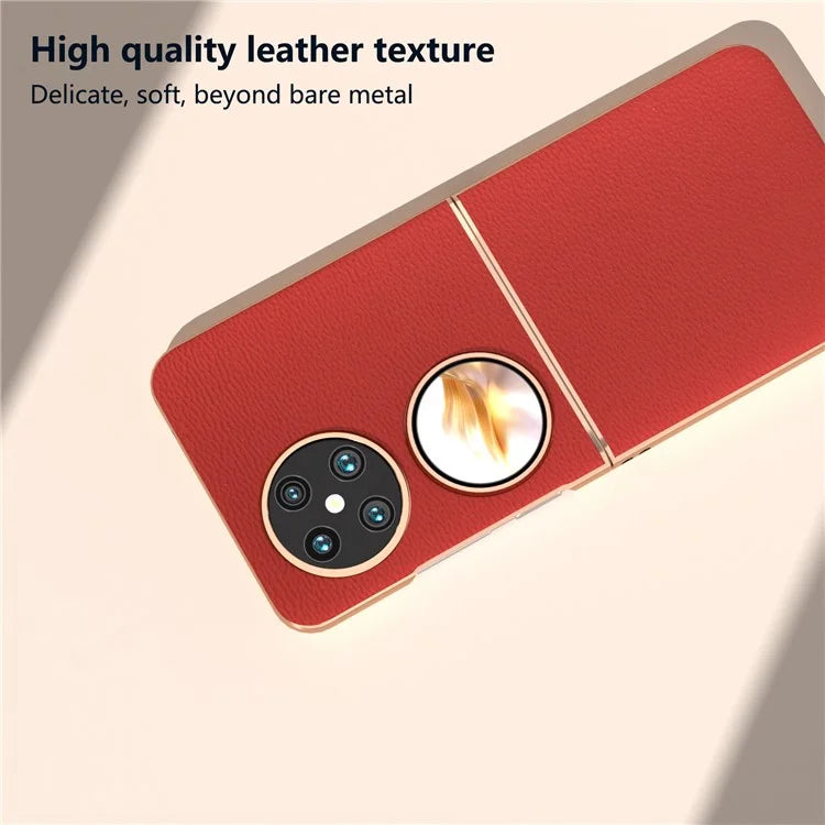 For Huawei Pocket 2 Case Electroplating Frame Genuine Cow Leather + PC Anti-Fall Cover