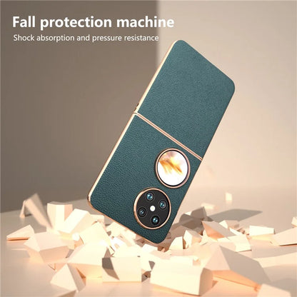 For Huawei Pocket 2 Case Electroplating Frame Genuine Cow Leather + PC Anti-Fall Cover