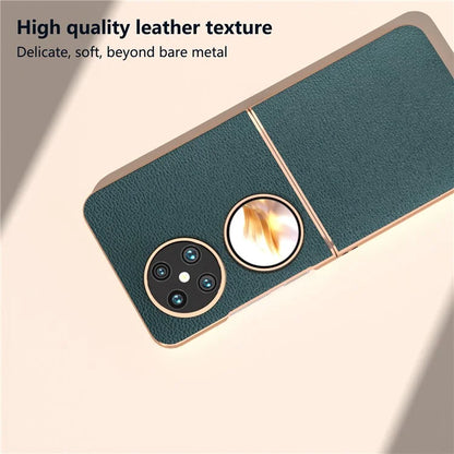 For Huawei Pocket 2 Case Electroplating Frame Genuine Cow Leather + PC Anti-Fall Cover