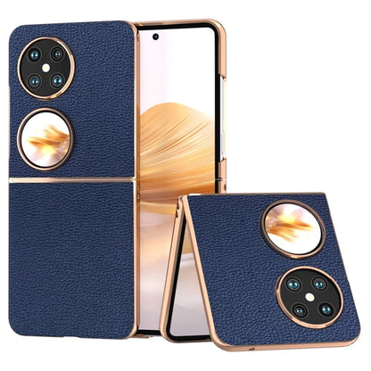 For Huawei Pocket 2 Case Electroplating Frame Genuine Cow Leather + PC Anti-Fall Cover
