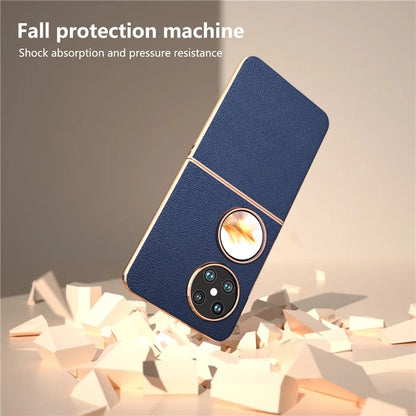 For Huawei Pocket 2 Case Electroplating Frame Genuine Cow Leather + PC Anti-Fall Cover