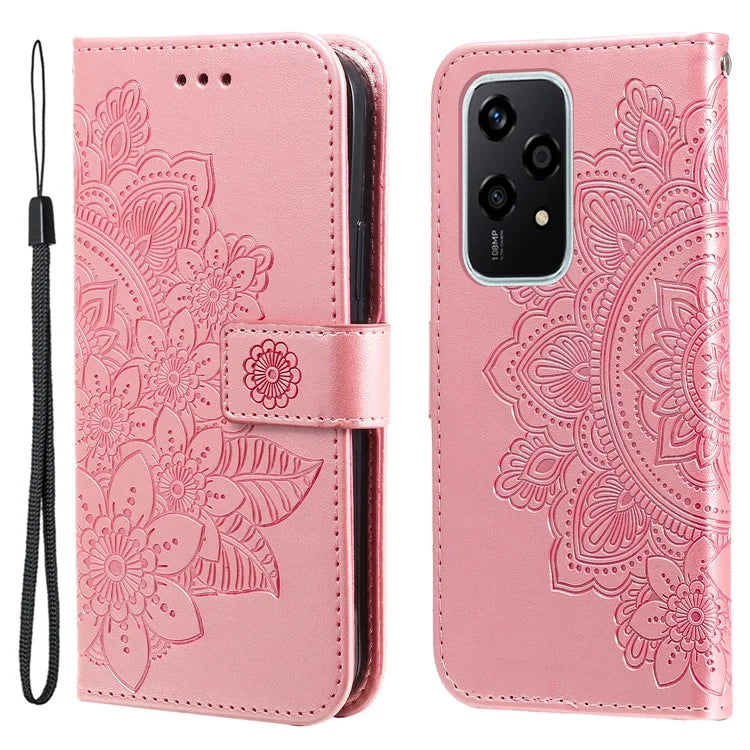 For Honor 200 Lite Case Flower Imprinted PU Leather Wallet Phone Folio Cover
