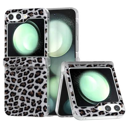 For Samsung Galaxy Z Flip6 5G Case Clear Matte Edge Leopard Print Texture Leather+PC Phone Cover