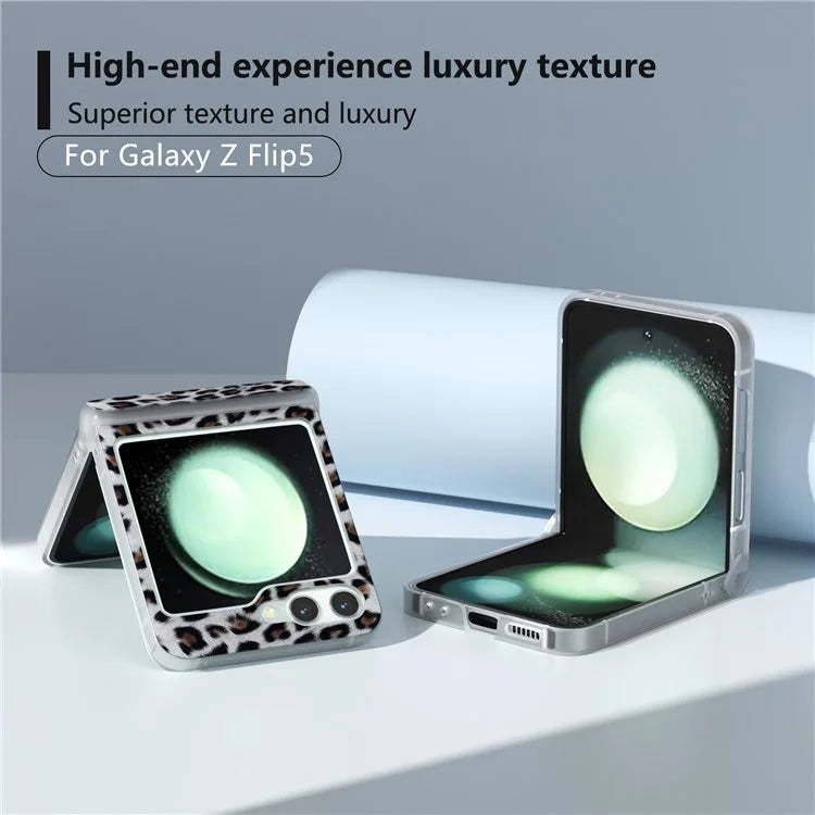 For Samsung Galaxy Z Flip6 5G Case Clear Matte Edge Leopard Print Texture Leather+PC Phone Cover