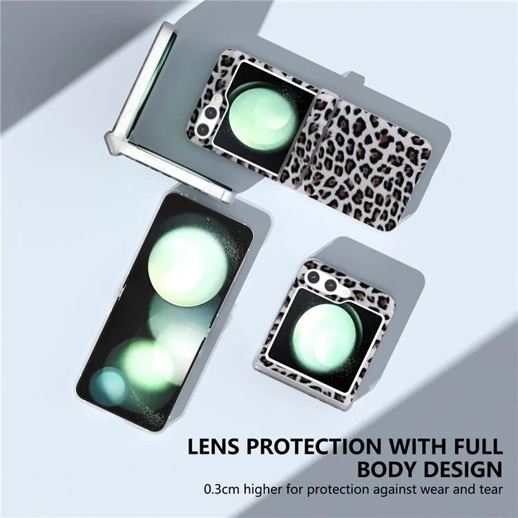 For Samsung Galaxy Z Flip6 5G Case Clear Matte Edge Leopard Print Texture Leather+PC Phone Cover