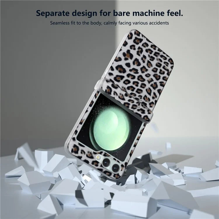 For Samsung Galaxy Z Flip6 5G Case Clear Matte Edge Leopard Print Texture Leather+PC Phone Cover