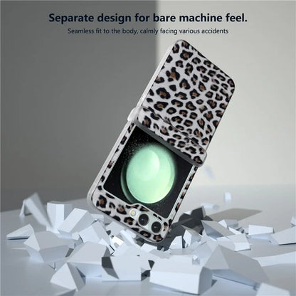 For Samsung Galaxy Z Flip6 5G Case Clear Matte Edge Leopard Print Texture Leather+PC Phone Cover