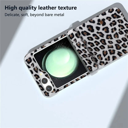 For Samsung Galaxy Z Flip6 5G Case Clear Matte Edge Leopard Print Texture Leather+PC Phone Cover