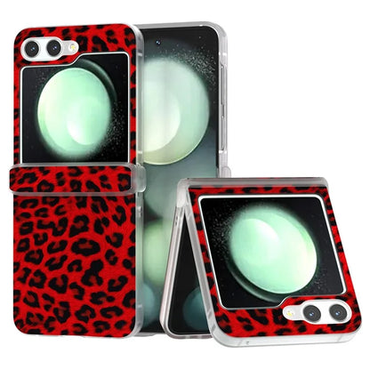 For Samsung Galaxy Z Flip6 5G Case Clear Matte Edge Leopard Print Texture Leather+PC Phone Cover